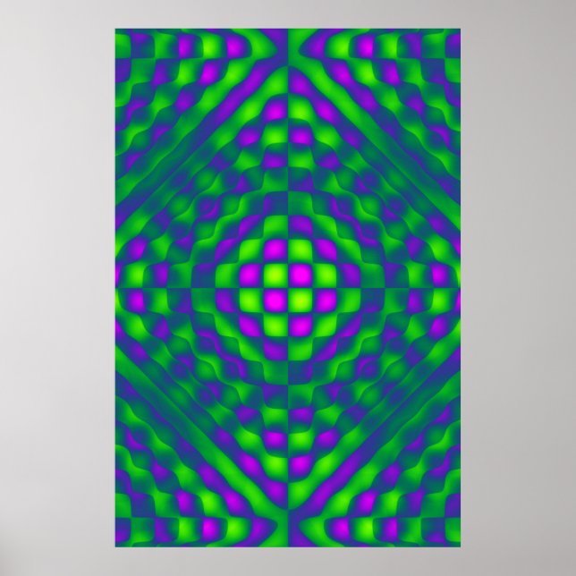 Poster Poster, Abstrato com verificação, Verde-Teal, Azul (Frente)