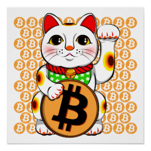 Pôster Poster afortunado do gato de Bitcoin Maneki Neko