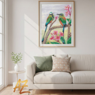Pôster Poster Birds and rose flowers fine wall art Deco