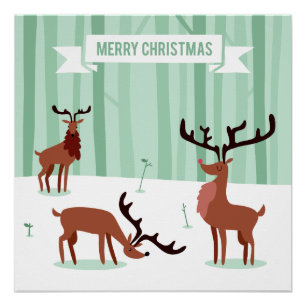 Pôster Poster bonito do Natal das renas