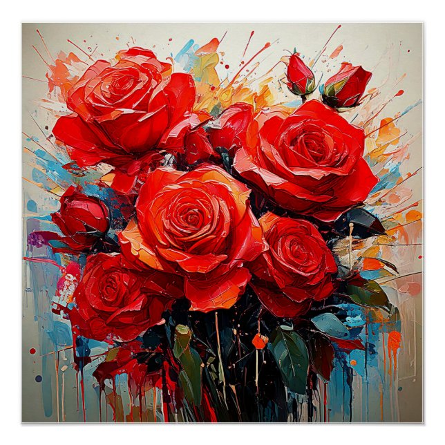 Pôster Poster brilhante - A Trabalho de arte Rosa vermelh (Frente)