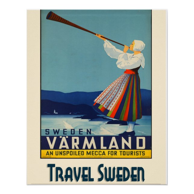 Pôster Poster brilhante da Suecia viagens vintage (Frente)