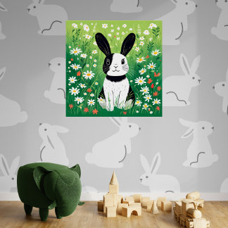 Pôster Poster brilhante de coelho preto e branco