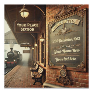 Pôster Poster brilhante de estação ferroviária Vintage pe