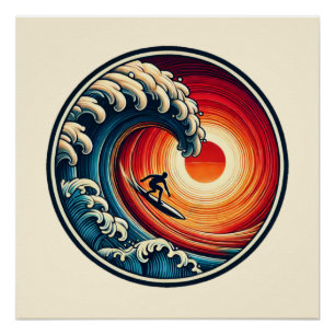 Pôster Poster brilhante de onda solar do surfista