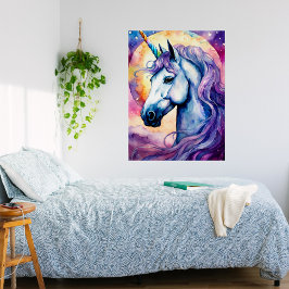 Pôster Poster brilhante de Unicórnio Roxo Cósmico