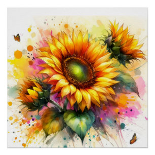 Pôster Poster brilhante - Linda girassol amarelo, arte