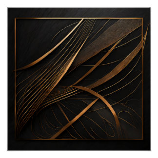Pôster Poster brillant Ligne cuivrées sur noir