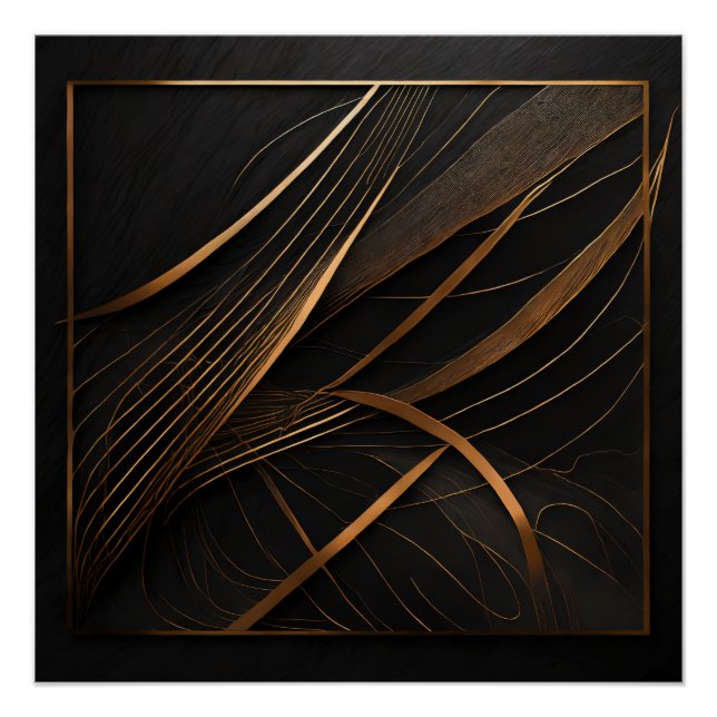 Pôster Poster brillant Ligne cuivrées sur noir (Frente)