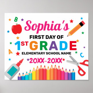 Poster Póster Colorido Primer Día Del Rótulo Escolar