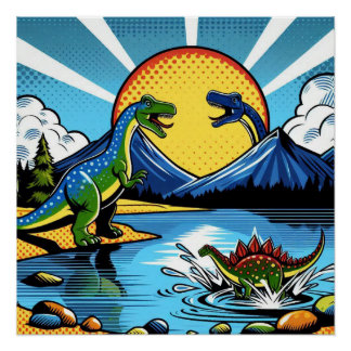 Pôster Poster con paisaje de dinosaurios