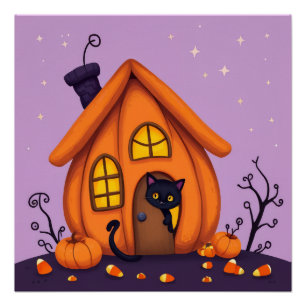 Pôster Poster de Abóbora do Halloween - Bonito e Divertid