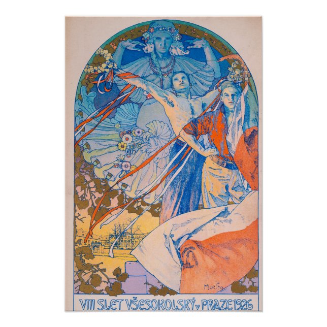 Pôster Poster de Alphonse Mucha para o Festival de Sokol  (Frente)