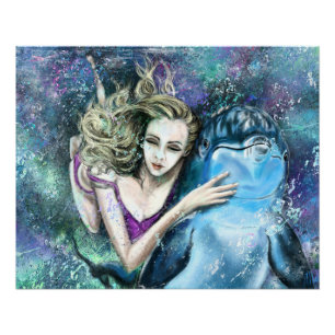 Pôster Poster de Amigos Mulher e Golfinho - Pintura