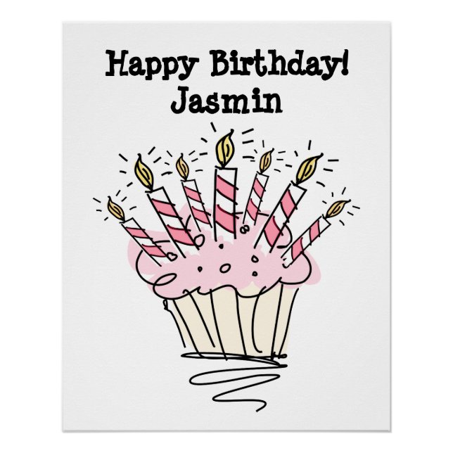 Pôster Poster de aniversário com cupcake e desenho de vel (Frente)