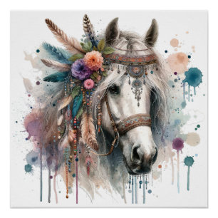 Pôster Poster de Arte de Cavalo de Aquarela