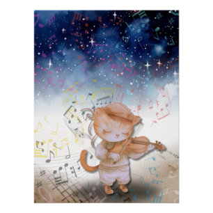 Pôster Poster de Arte Fantasia Violinista de Gato Whimsso