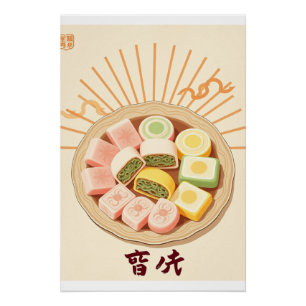 Pôster Poster de Bolo de Arroz - Tteok Retro-Coreano