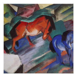 Pôster Poster de Cavalos Vermelhos e Azuis