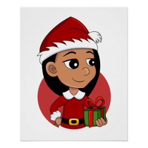 Pôster Poster de desenho animado de menina de Natal