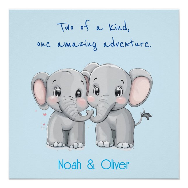 Pôster Poster de elefantes bonitos para creches gêmeos co (Frente)