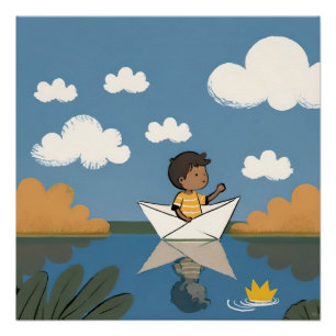Pôster Poster De Embarcação De Papel E Criança