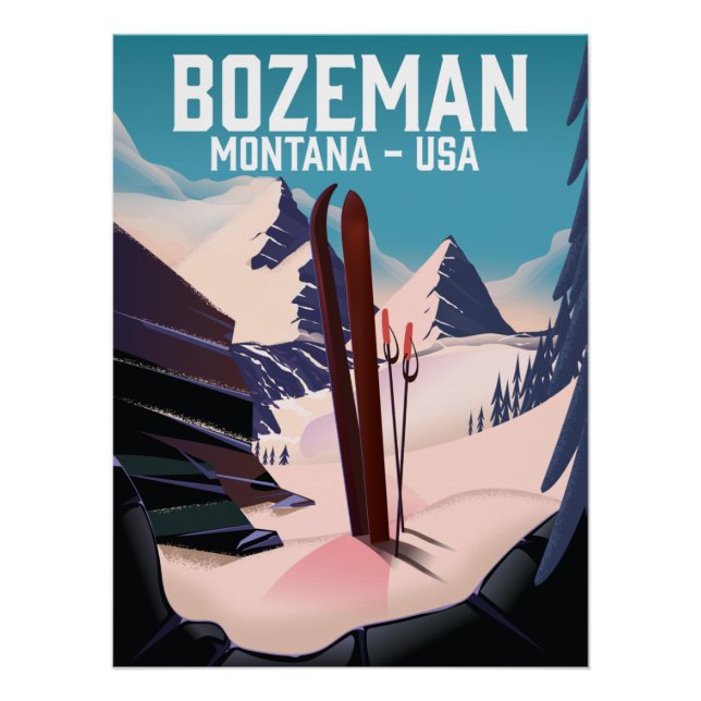 Pôster Poster de esqui de Bozeman Montana (Frente)