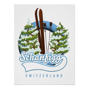 Pôster Poster de esqui de Suiça Schanfigg