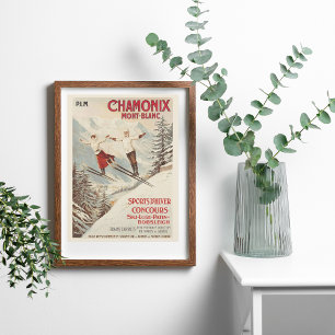 Pôster Poster de Esqui Francês Chamonix Mont Blanc Vinta