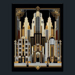 Pôster Poster de Estilo de Cidade de Art Deco.<br><div class="desc">Esta imagem é produzida pela Ai. Eu adoro os resultados porque isso realmente faz um poster excelente. Uma paisagem urbana no estilo de deco de arte em cores pretas e douradas. Esta poster pareceria excelente enquadrada e pendurada numa parede em sua casa. Para todos os amantes do Art Deco.</div>