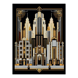 Pôster Poster de Estilo de Cidade de Art Deco.