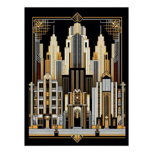 Pôster Poster de Estilo de Cidade de Art Deco.
