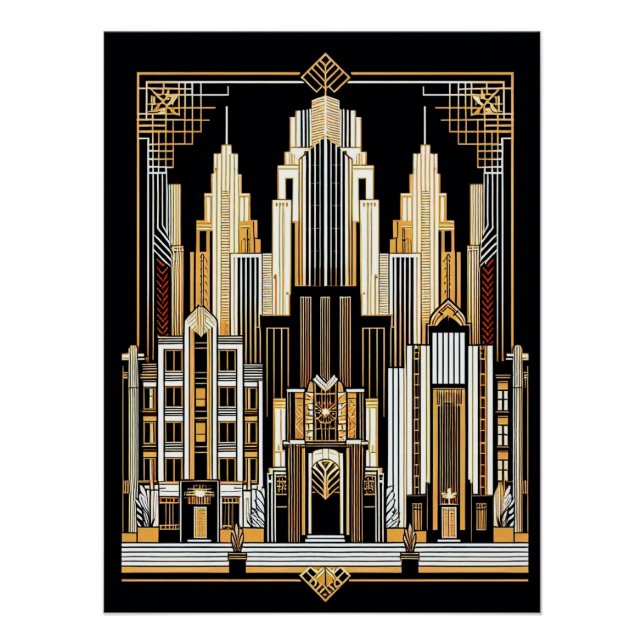 Pôster Poster de Estilo de Cidade de Art Deco. (Frente)