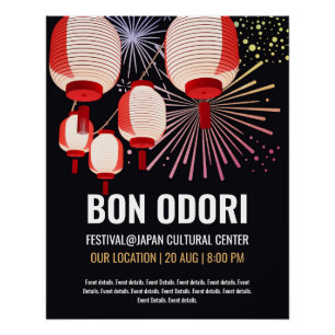 Pôster Poster de Evento Bon Odori Japonês - Personalizáve