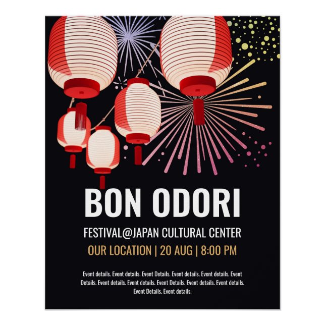 Pôster Poster de Evento Bon Odori Japonês - Personalizáve (Frente)