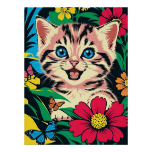 Pôster Poster de Gatinho Fofo em Estilo de Pintura Pop Ar