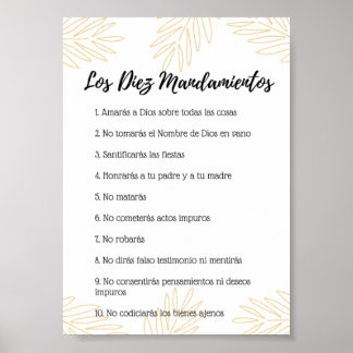 Poster Póster de los 10 mandamientos de la ley de Dios