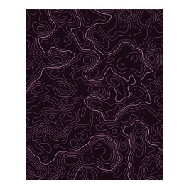 Pôster Poster de Muro de Mapa Topográfico Rosa Escuro