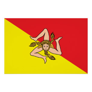 Pôster Poster de muro Patriótico com Bandeira da Sicília,