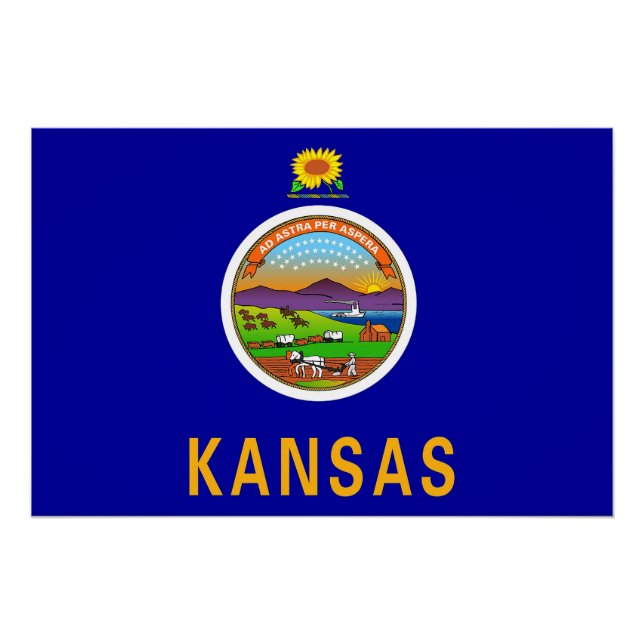 Pôster Poster de muro Patriótico com Bandeira do Kansas (Frente)