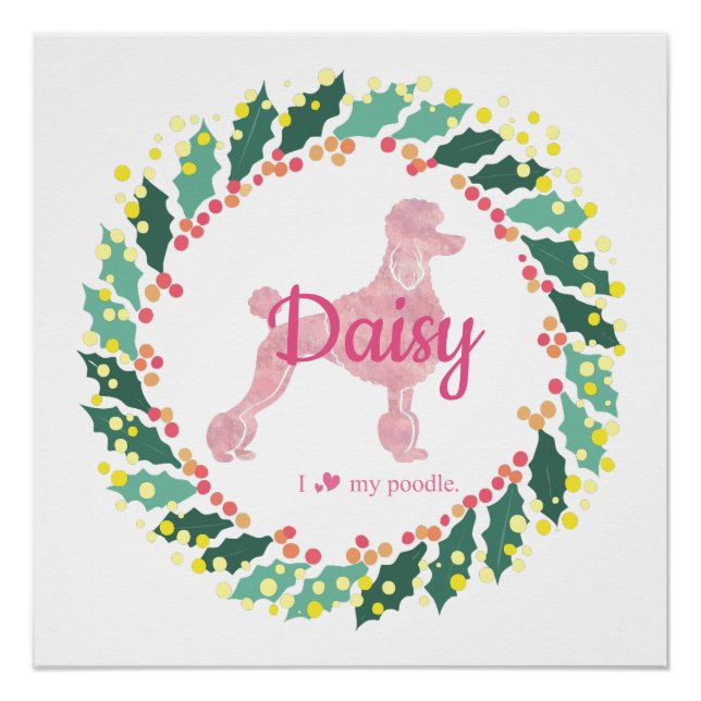 Pôster Poster de Natal de Poodle Rosa Personalizado (Frente)