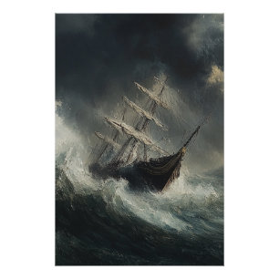 Pôster Poster de Pintura em veleiro Stormy Seas
