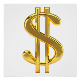 Pôster Poster de Sinal de Dólar ouro