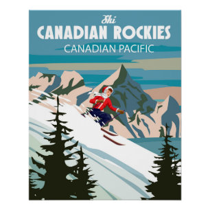 Pôster Poster de viagens Canadian Rockies Ski resort vint
