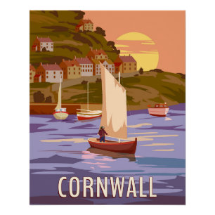 Pôster Poster de viagens Cornwall, Vintage England