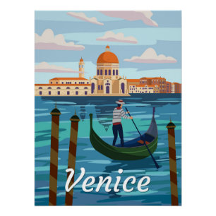 Pôster Poster de viagens de Veneza Itália estilo retrô