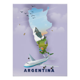 Pôster Poster de viagens do mapa de Argentina