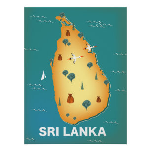 Pôster Poster de viagens do mapa do Sri Lanka