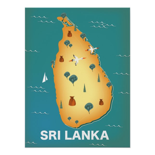 Pôster Poster de viagens do mapa do Sri Lanka (Frente)