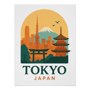 Pôster Poster de viagens Minimalista do Japão em Tóquio -
